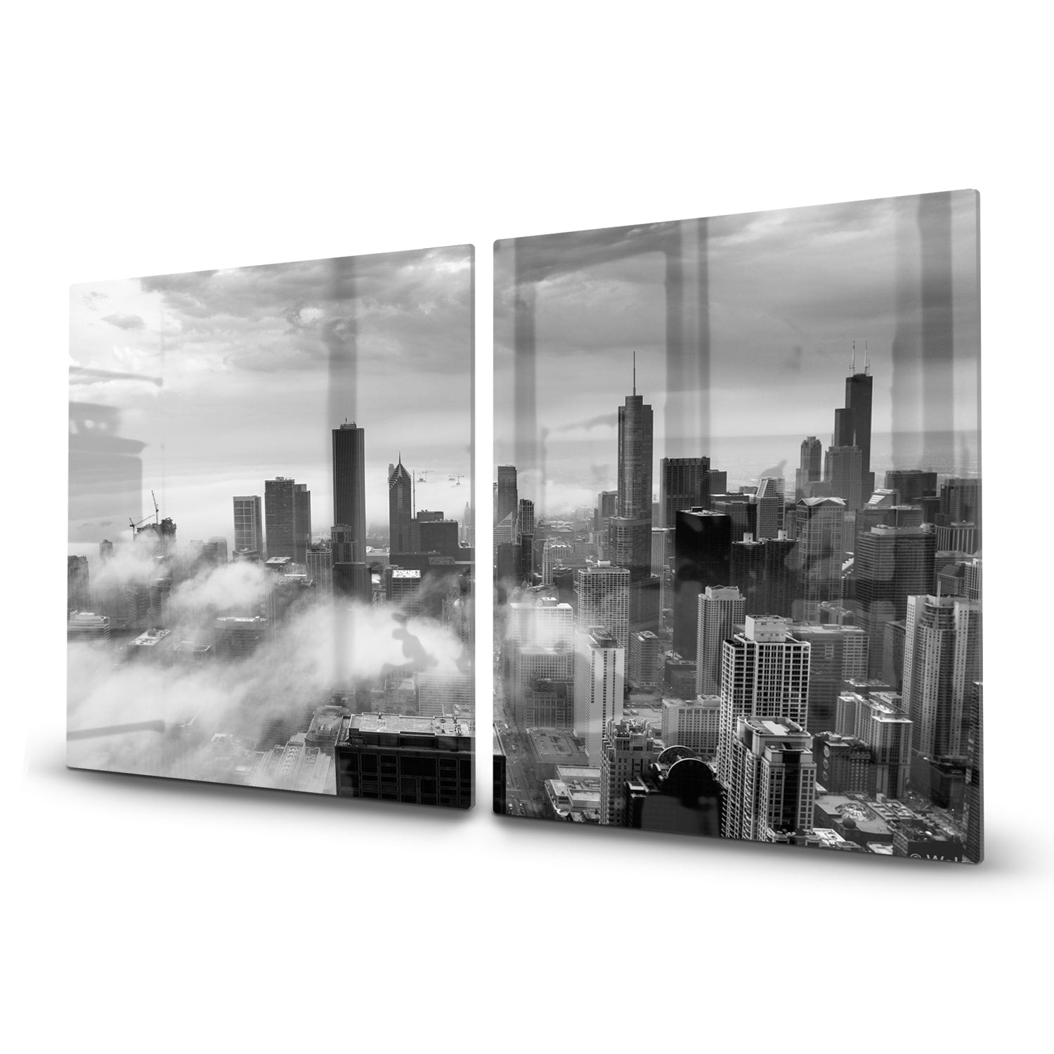 Herdabdeckplatte Chicago Skyline im Nebel