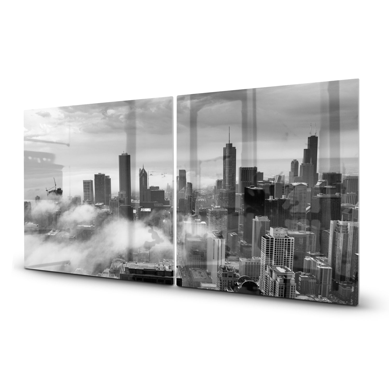 Herdabdeckplatte Chicago Skyline im Nebel