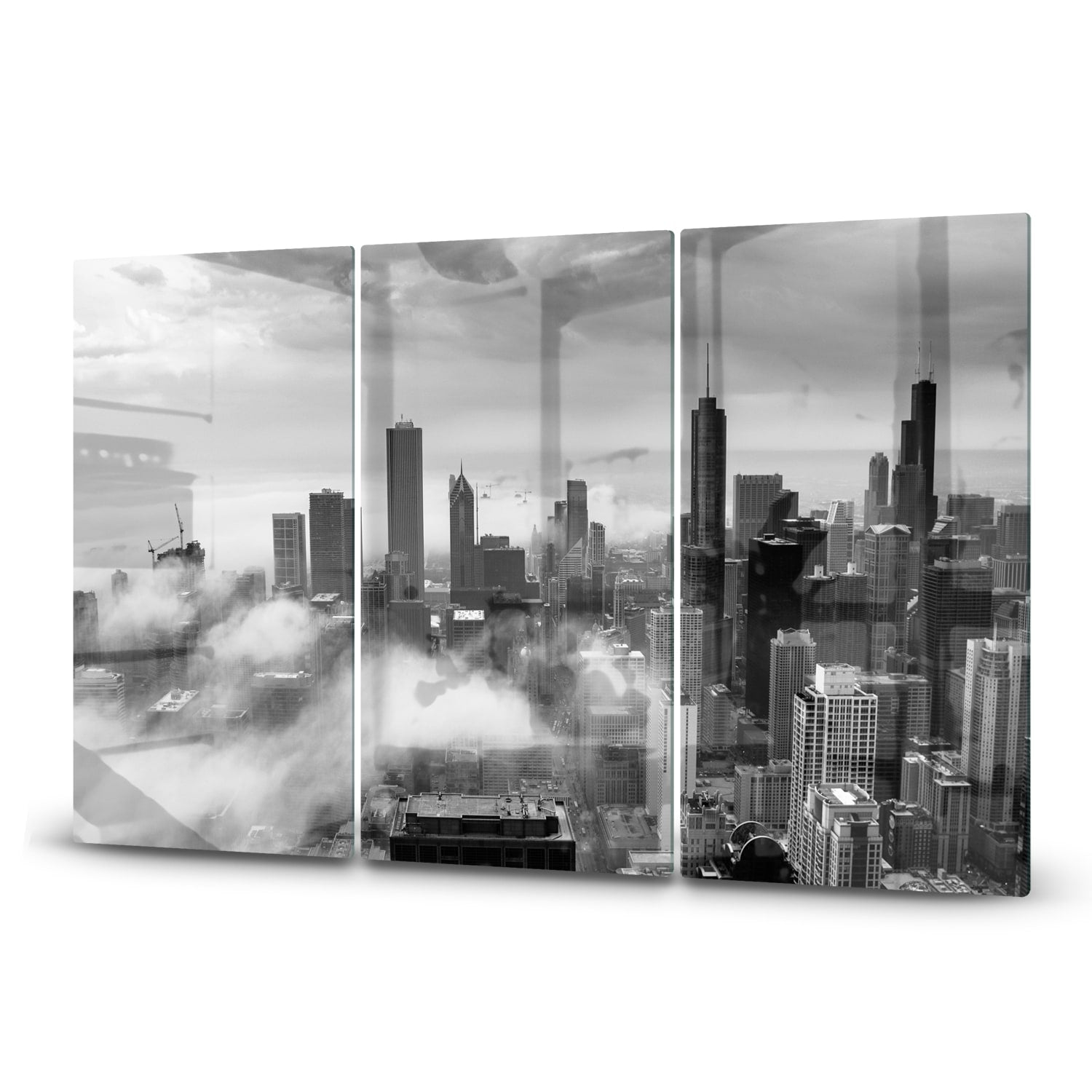 Herdabdeckplatte Chicago Skyline im Nebel