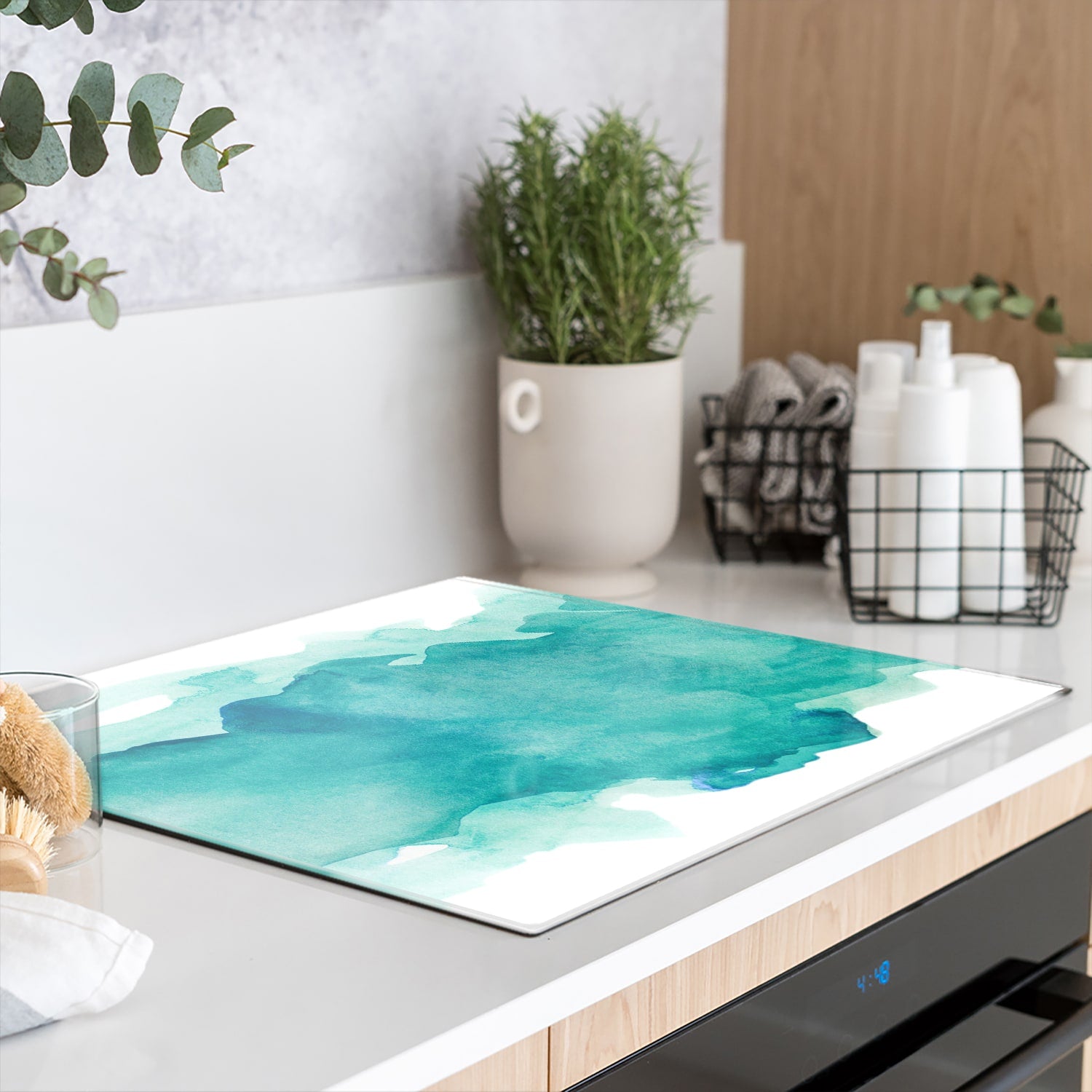 Herdabdeckplatte Grüner Aquarellstreifen