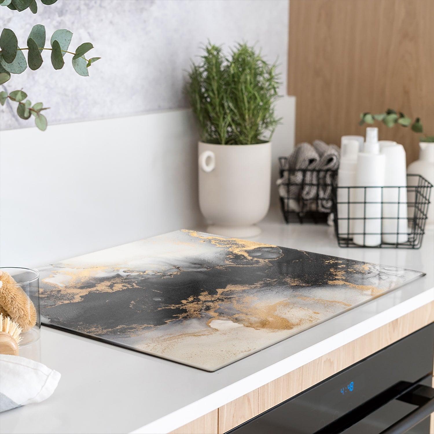 Herdabdeckplatte Luxuriöser Schwarz-Gold-Marmor