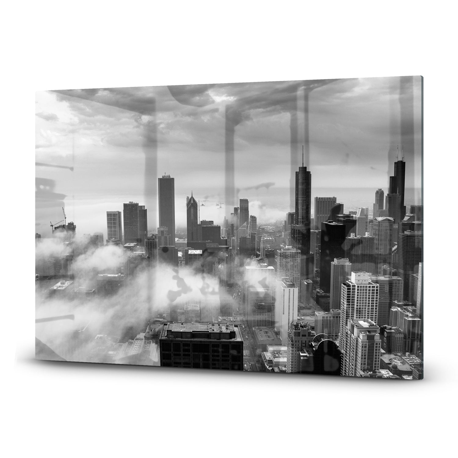 Herdabdeckplatte Chicago Skyline im Nebel