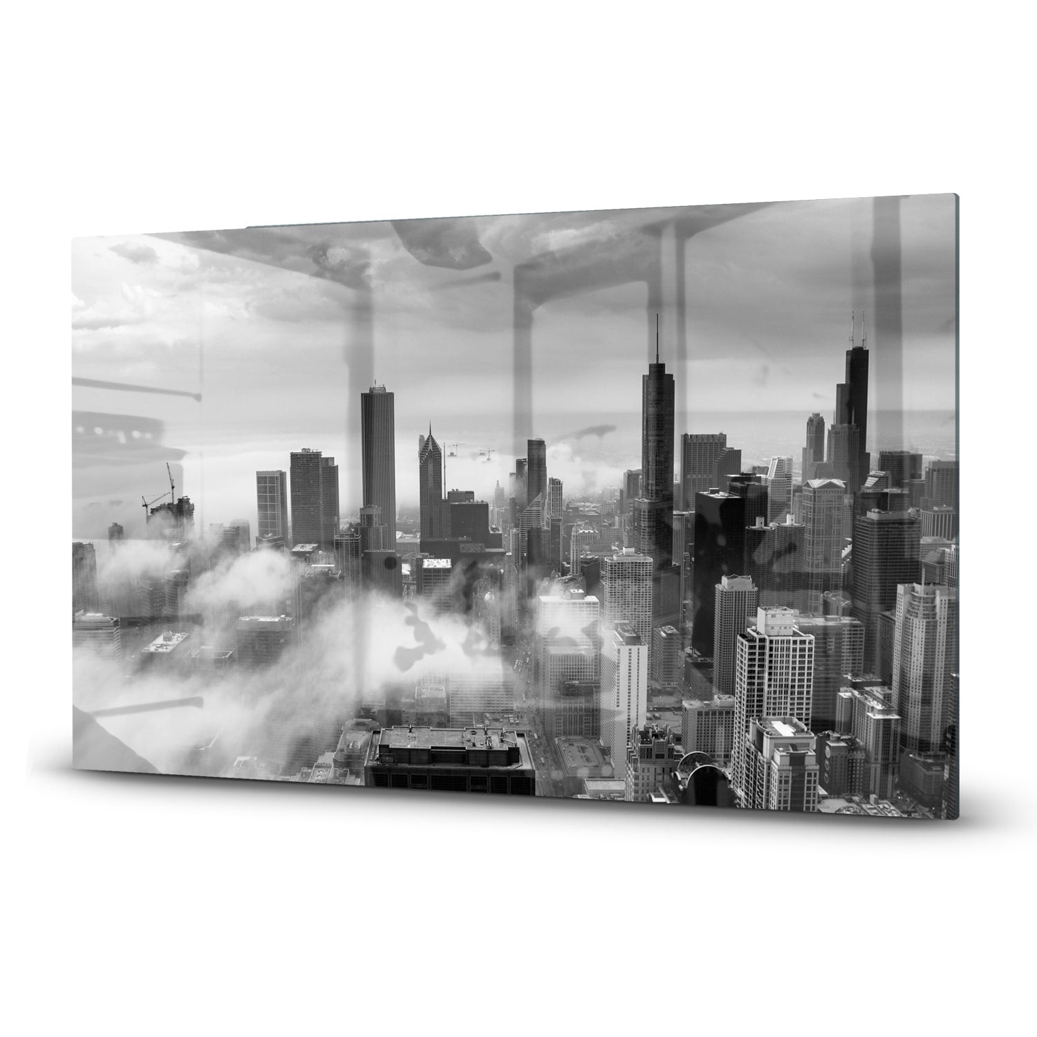 Herdabdeckplatte Chicago Skyline im Nebel