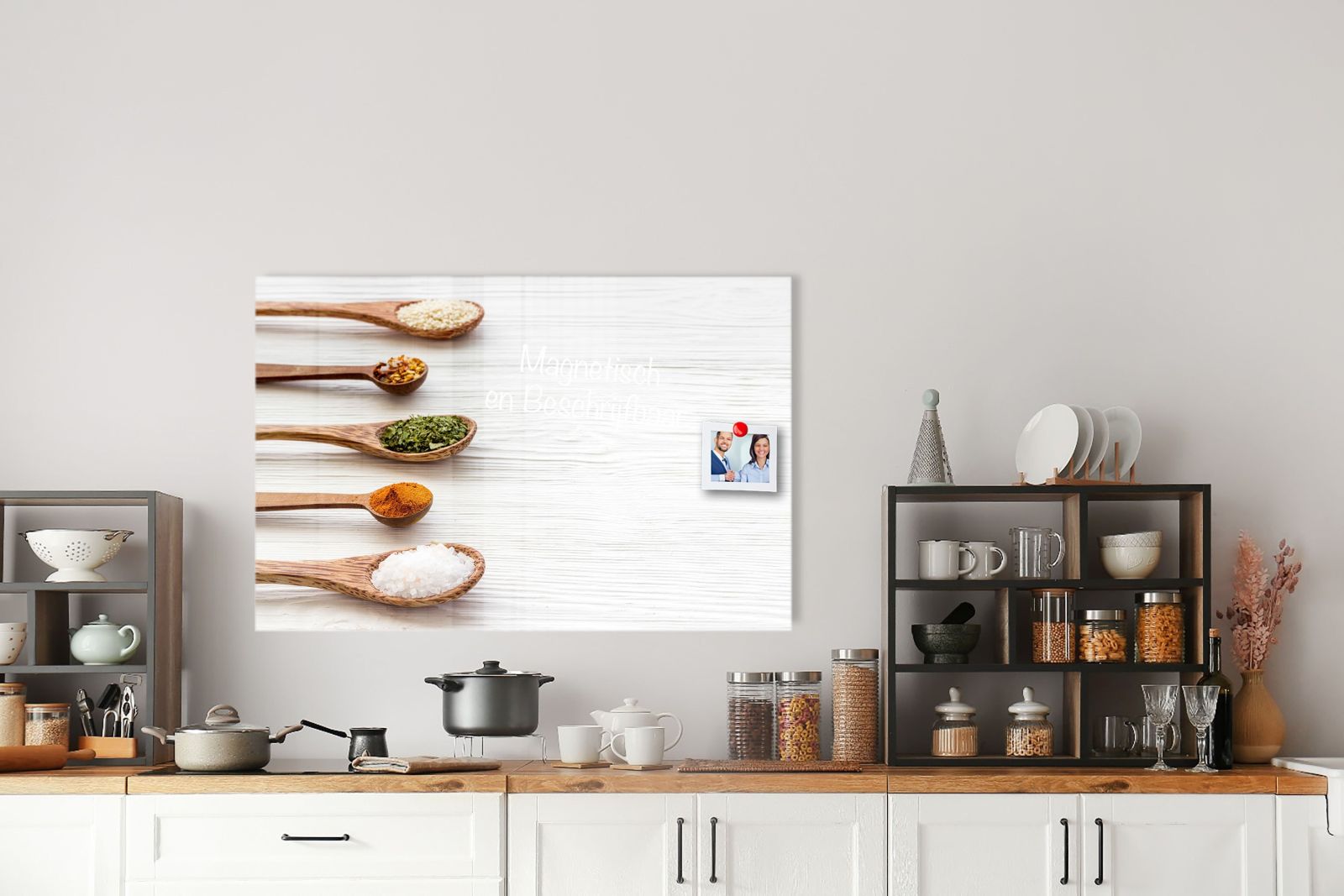 Mydesignglas Glas Whiteboard - Holzlöffel mit Kräutern – magnetisch, kratzfest & rahmenlos