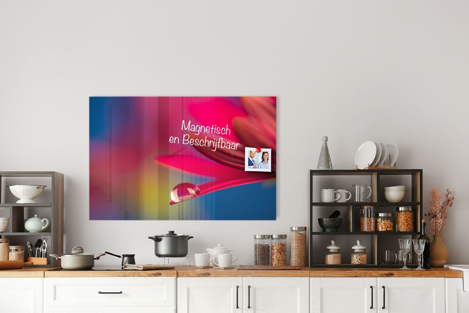 Glas-Whiteboard Blume mit Tropfen – magnetisch, kratzfest & rahmenlos