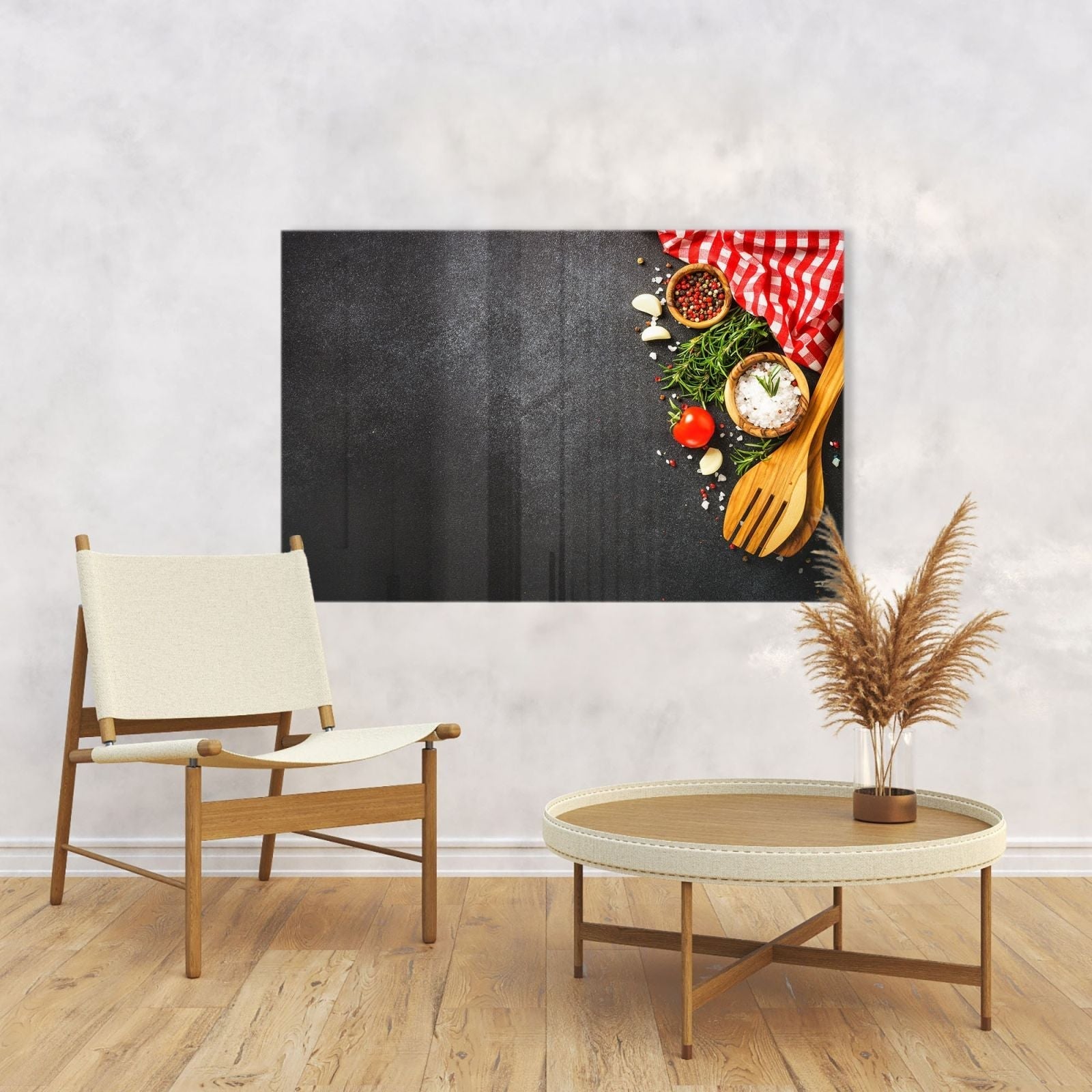 Mydesignglas Glas Whiteboard - Zutaten auf schwarzem Tisch – magnetisch, kratzfest & rahmenlos