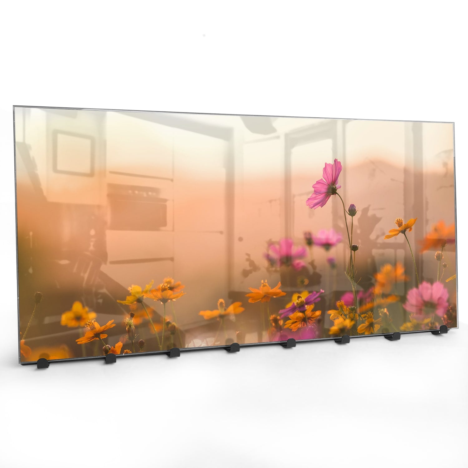 Wandgarderobe Bunte Blumen bei Sonnenuntergang