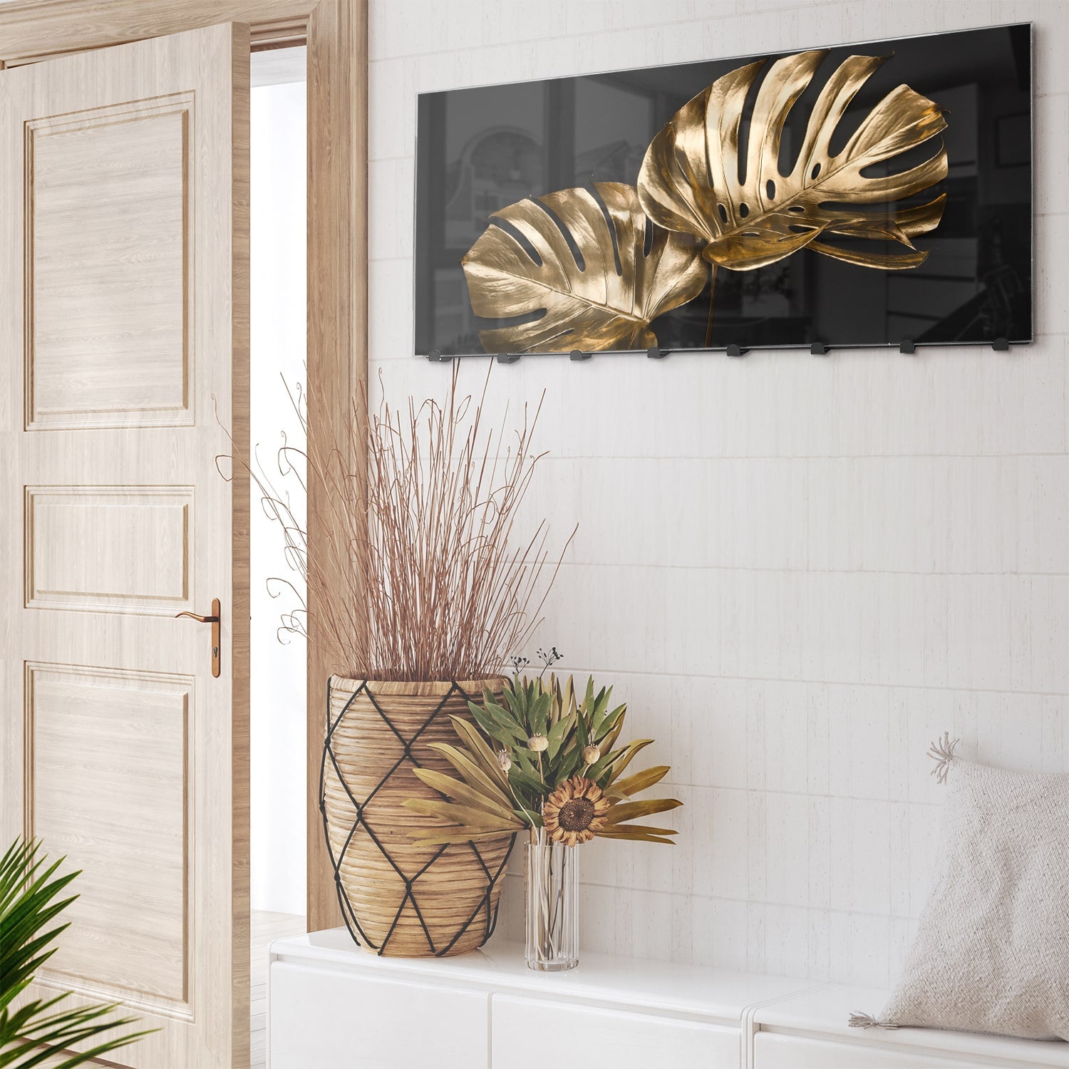 Wandgarderobe Luxuriöse goldene Monstera-Blätter