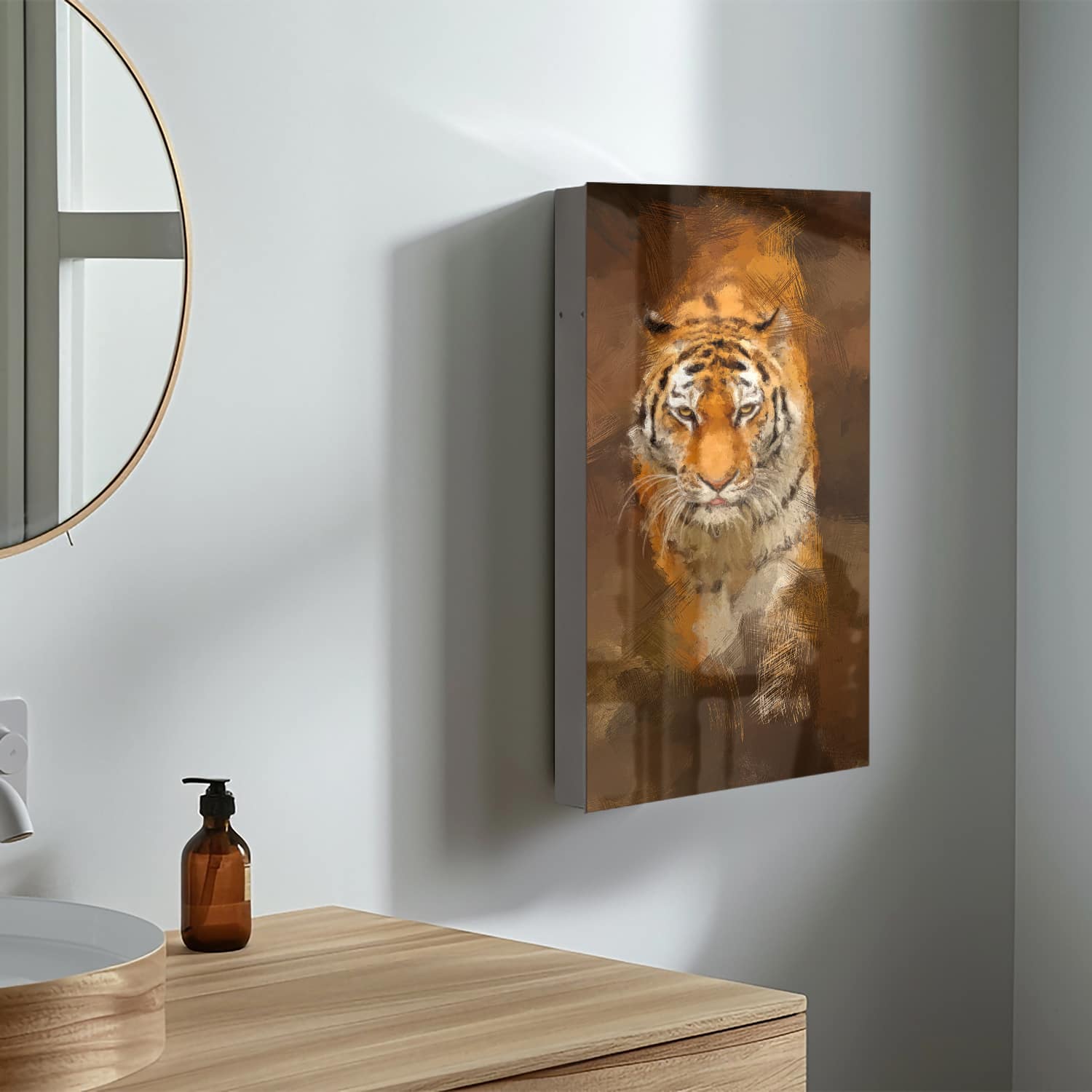 Medizinschrank Acrylmalerei eines Tigers