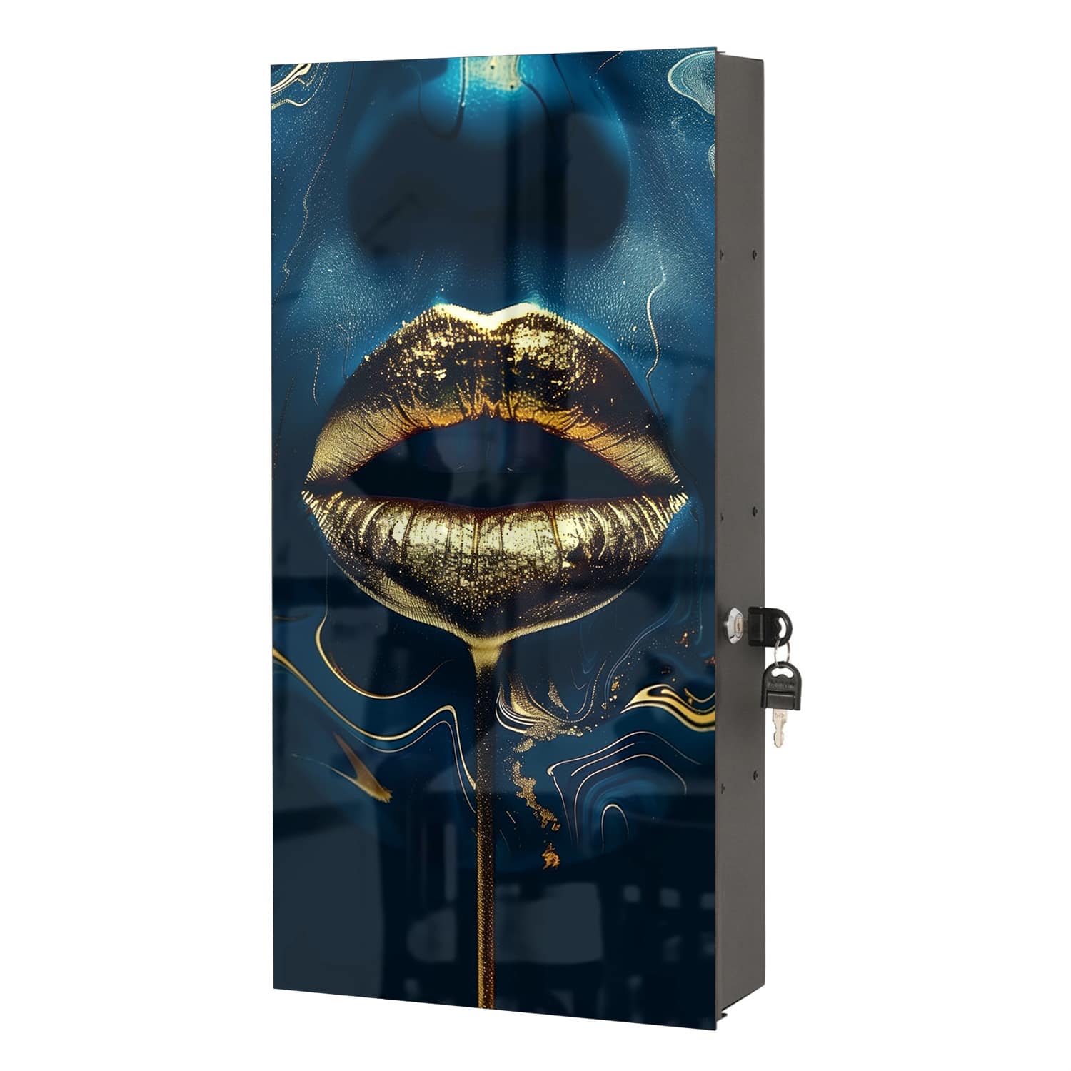 Medizinschrank Goldene Lippen in abstrakter Kunst