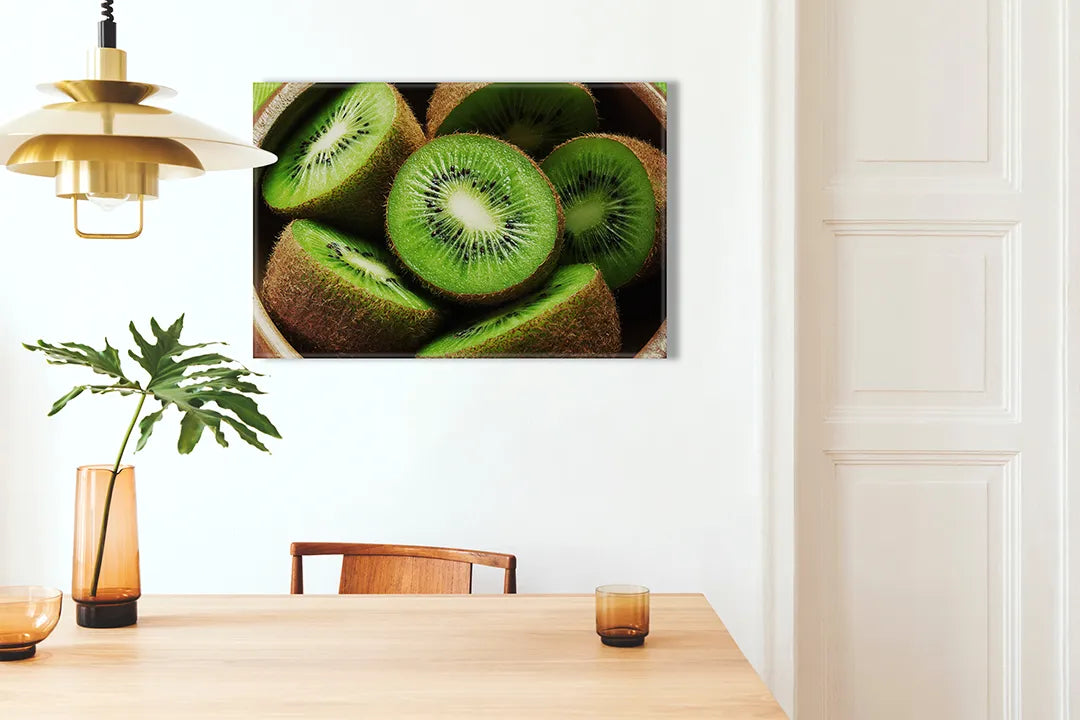 Kork-Pinnwände auf Leinwand mit frische kiwi in nahaufnahme – Format 100 × 70 cm