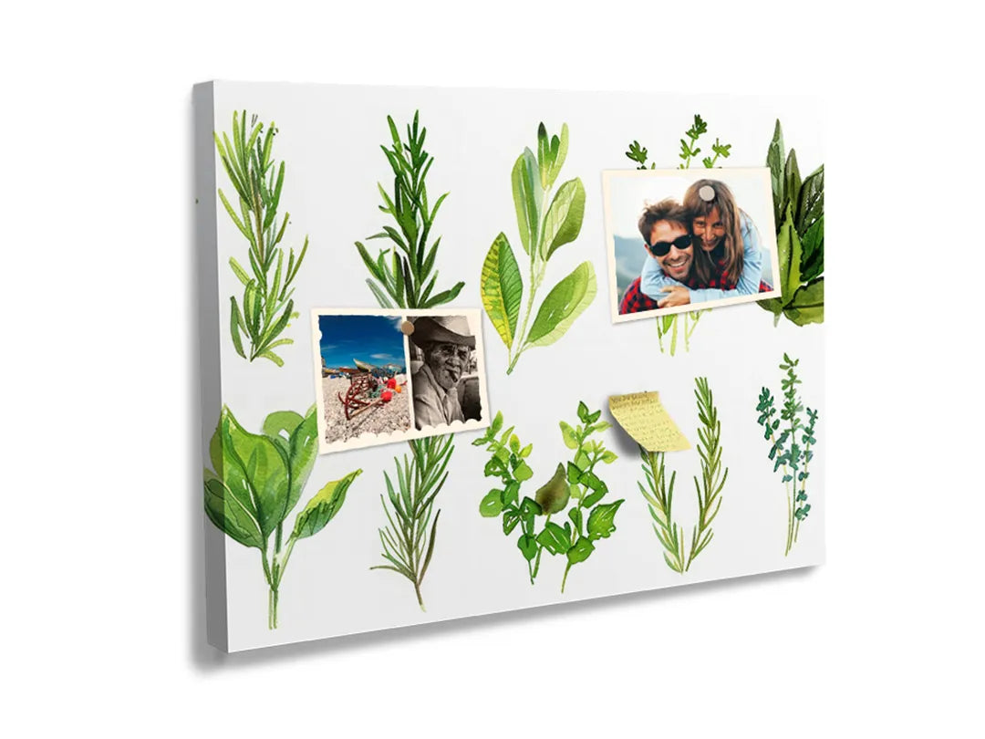 Kurkborden op canvas met botanische kruidenillustraties – formaat 60 × 40 cm