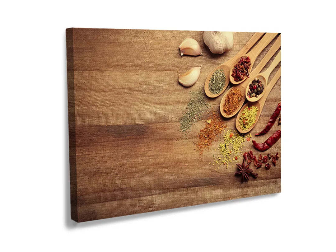Kork-Pinnwände auf Leinwand mit kräuter und gewürze auf holztisch – Format 120 × 80 cm