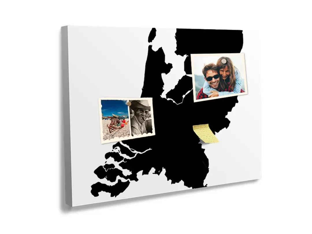 Kork-Pinnwände auf Leinwand mit silhouettenkarte der niederlande – Format 60 × 40 cm