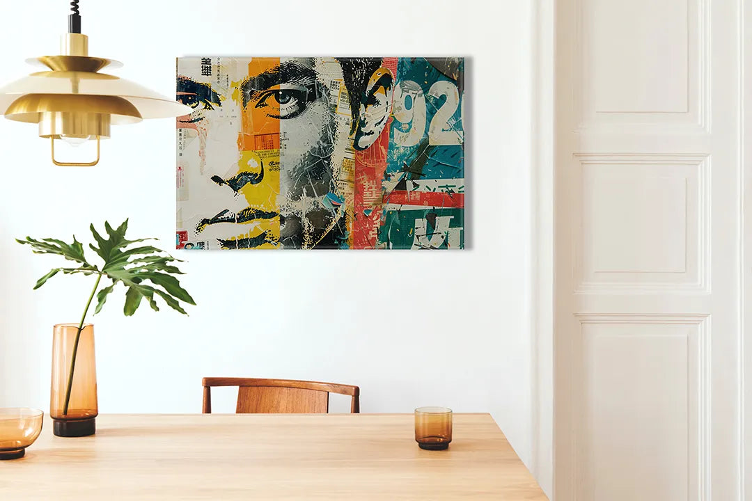 Kurkborden op canvas met kleurrijk urban portret collage – formaat 100 × 70 cm