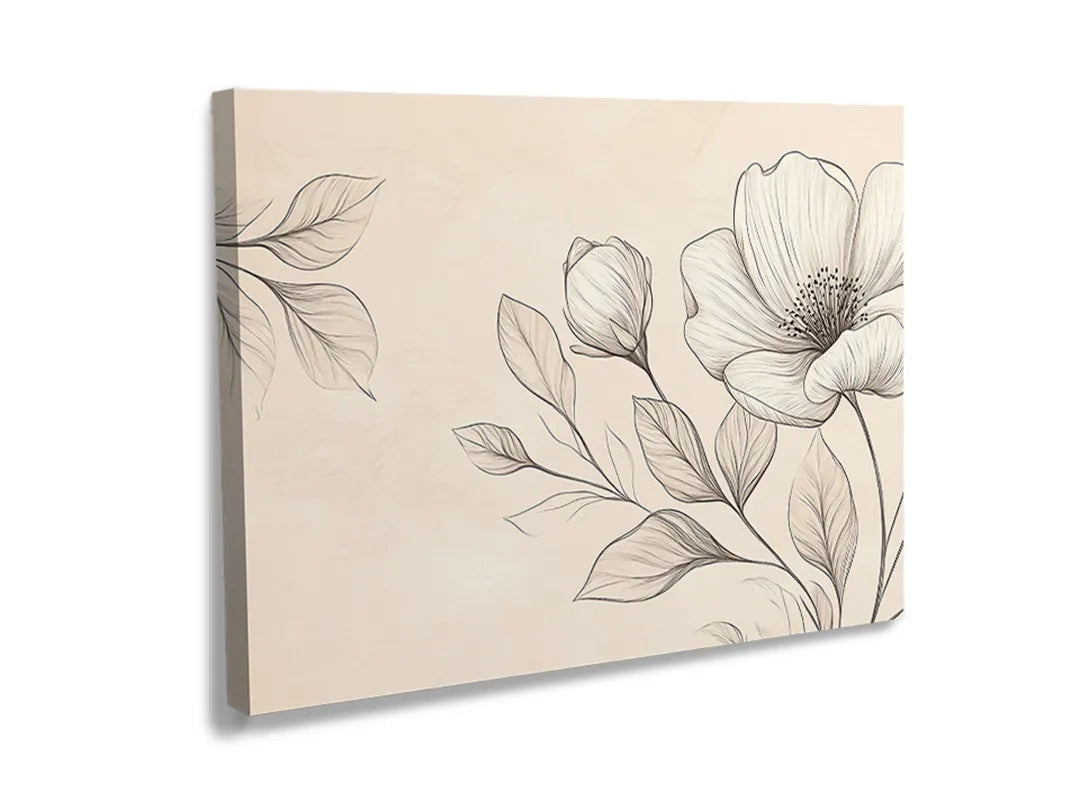 Kurkborden op canvas met minimalistische bloemtekening in beige – formaat 120 × 80 cm