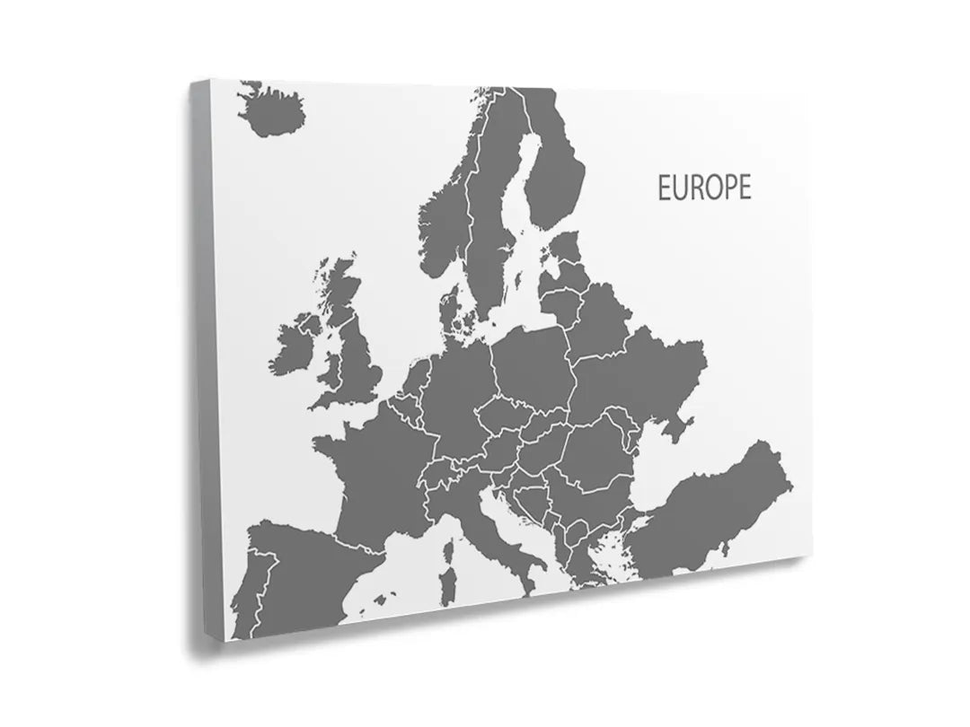 Kork-Pinnwände auf Leinwand mit graue weltkarte mit europa – Format 120 × 80 cm