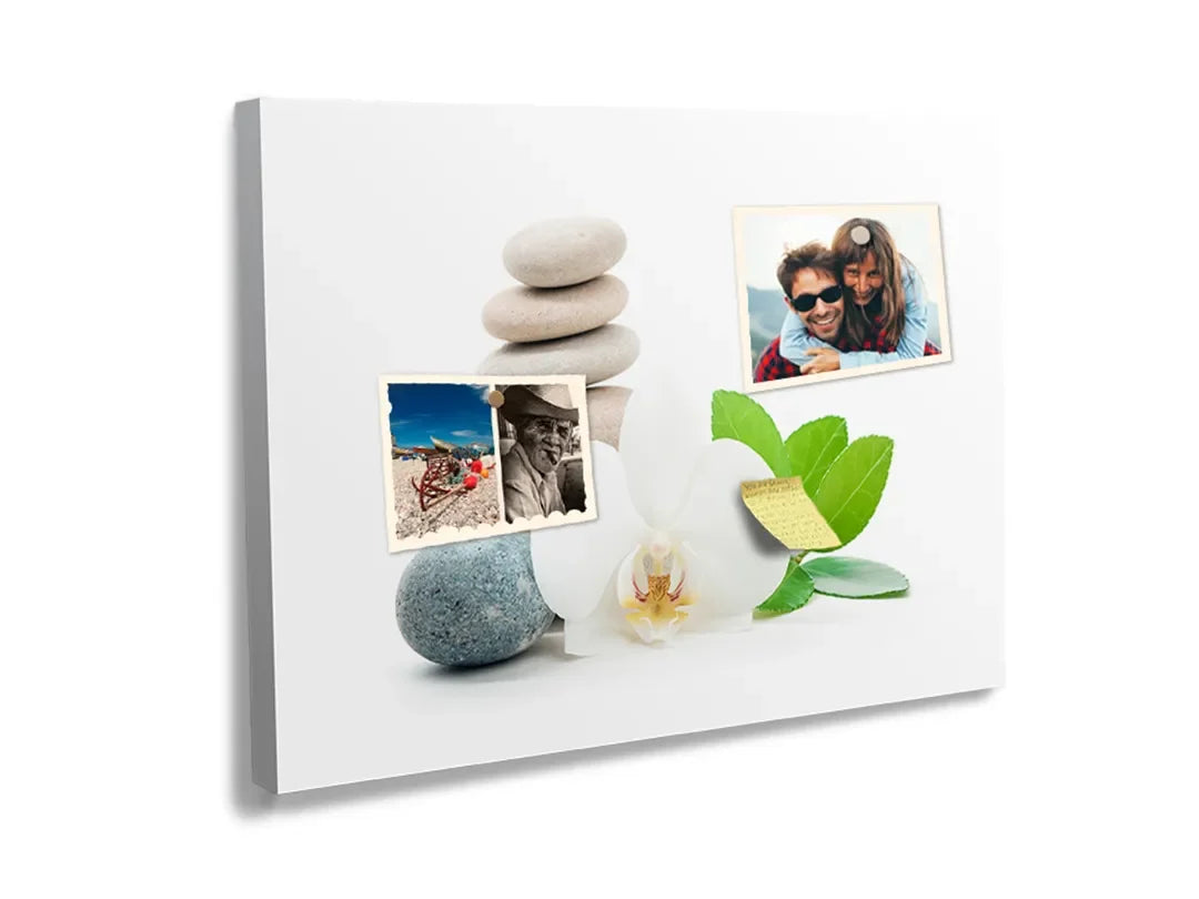 Kurkborden op canvas met witte orchidee met wellnessstenen – formaat 60 × 40 cm