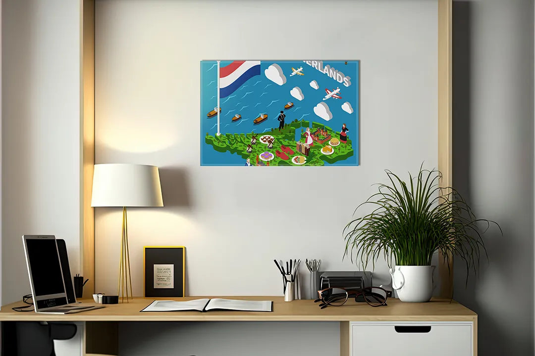 Kork-Pinnwände auf Leinwand mit spielerische kartenillustration – Format 140 × 100 cm