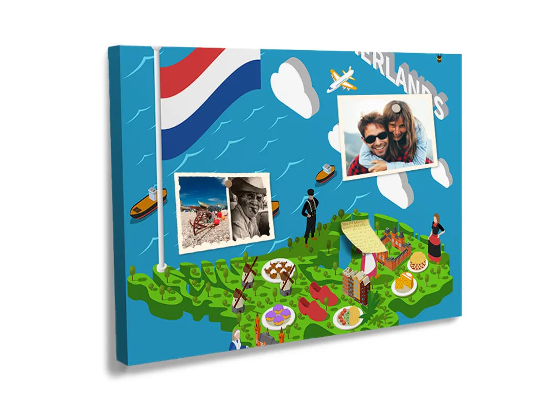 Kork-Pinnwände auf Leinwand mit spielerische kartenillustration – Format 60 × 40 cm