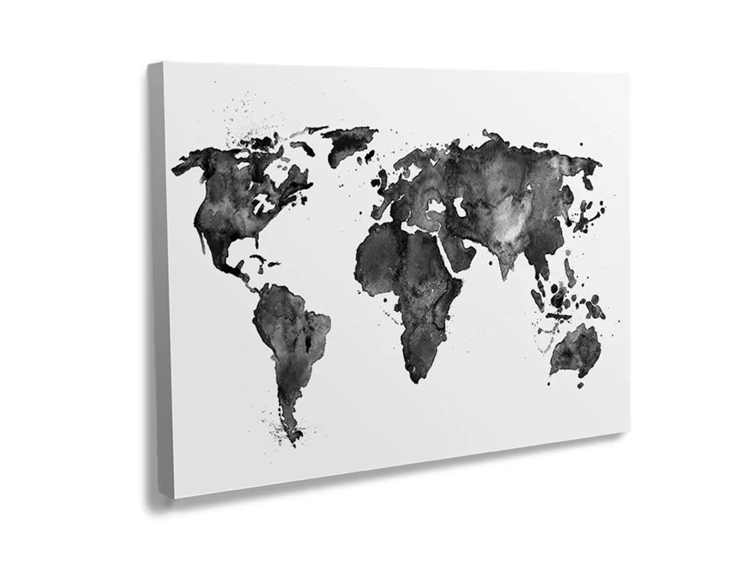 Kurkborden op canvas met zwart-grijze wereldkaart – formaat 120 × 80 cm