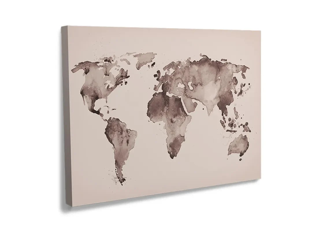 Kork-Pinnwände auf Leinwand mit aquarell-weltkarte in sanften tönen – Format 120 × 80 cm