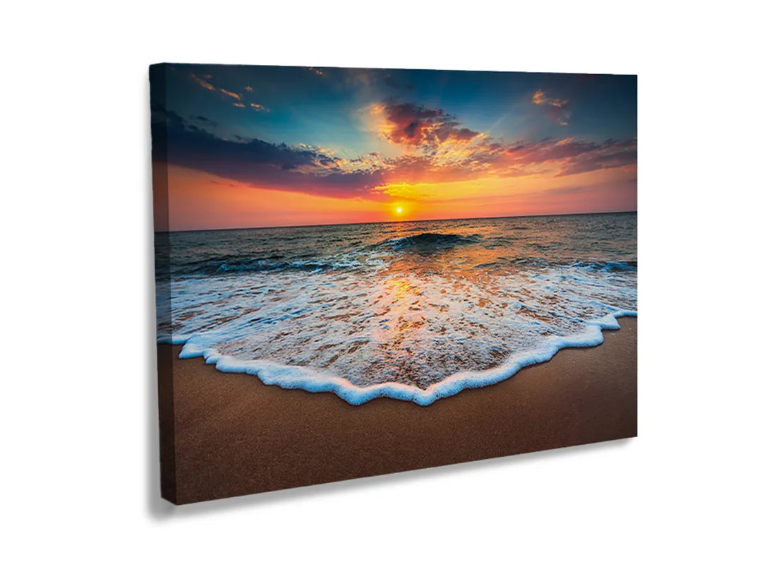 Kurkborden op canvas met zonsondergang boven de zee – formaat 120 × 80 cm
