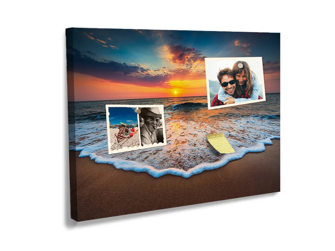 Kurkborden op canvas met zonsondergang boven de zee – formaat 60 × 40 cm