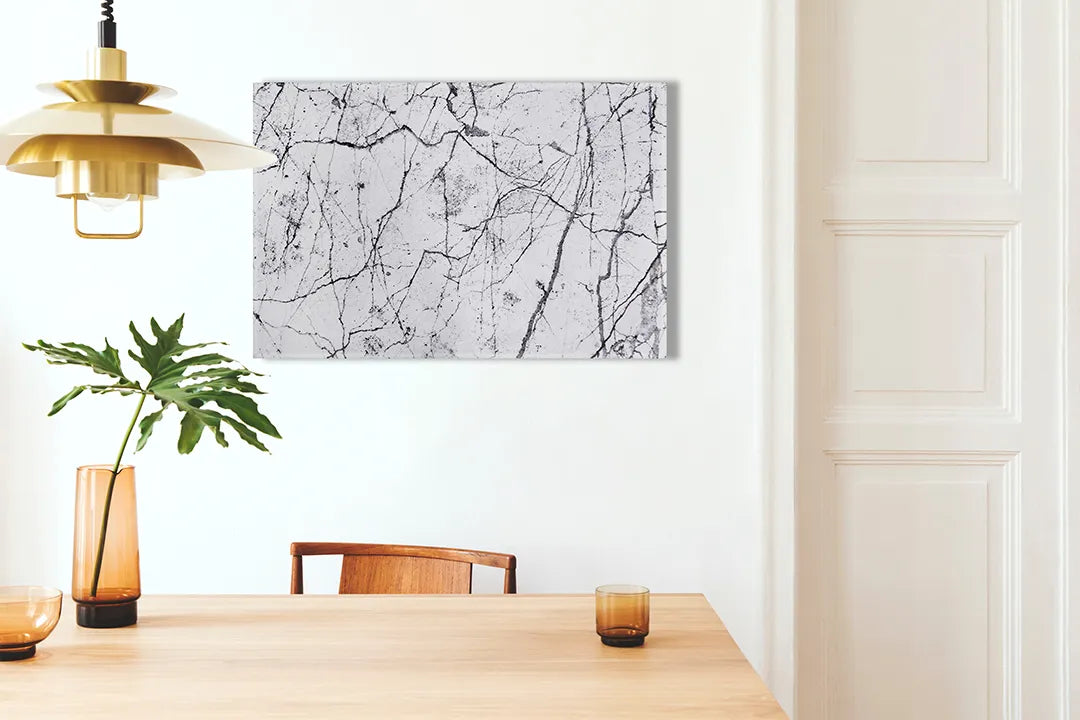 Kurkborden op canvas met wit marmer met zwarte aders – formaat 100 × 70 cm