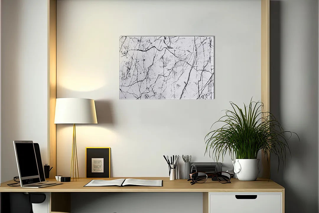 Kurkborden op canvas met wit marmer met zwarte aders – formaat 140 × 100 cm