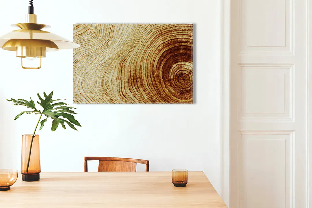 Kurkborden op canvas met warme houtnerf met jaarringen – formaat 100 × 70 cm