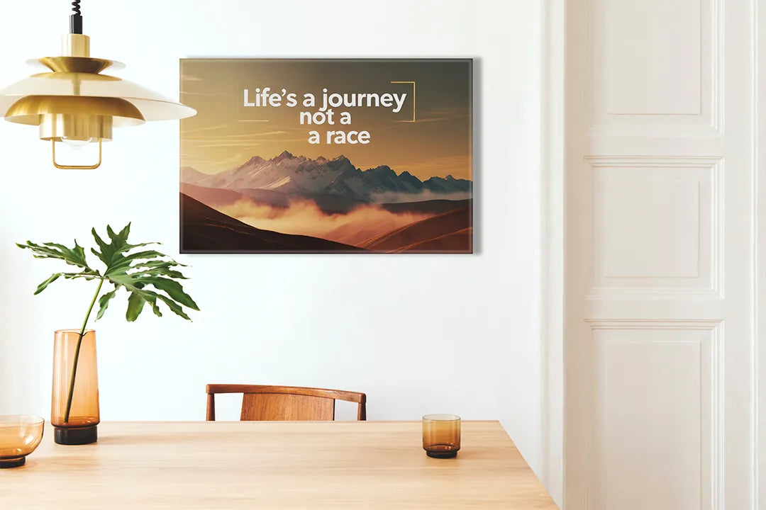Kurkborden op canvas met quote het leven is een reis geen race – formaat 100 × 70 cm