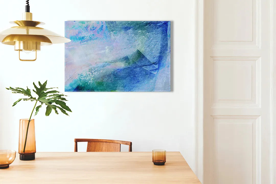 Kork-Pinnwände auf Leinwand mit abstraktes gemälde in blau und lila – Format 100 × 70 cm