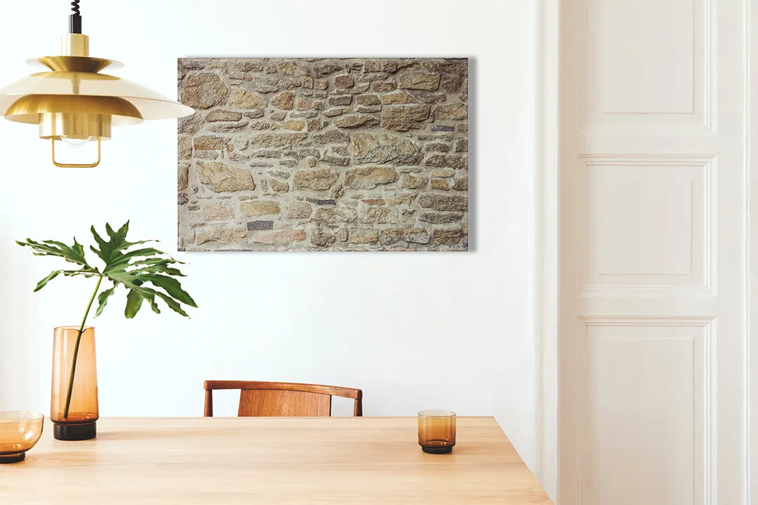 Kork-Pinnwände auf Leinwand mit rustikale steinmauer – Format 100 × 70 cm