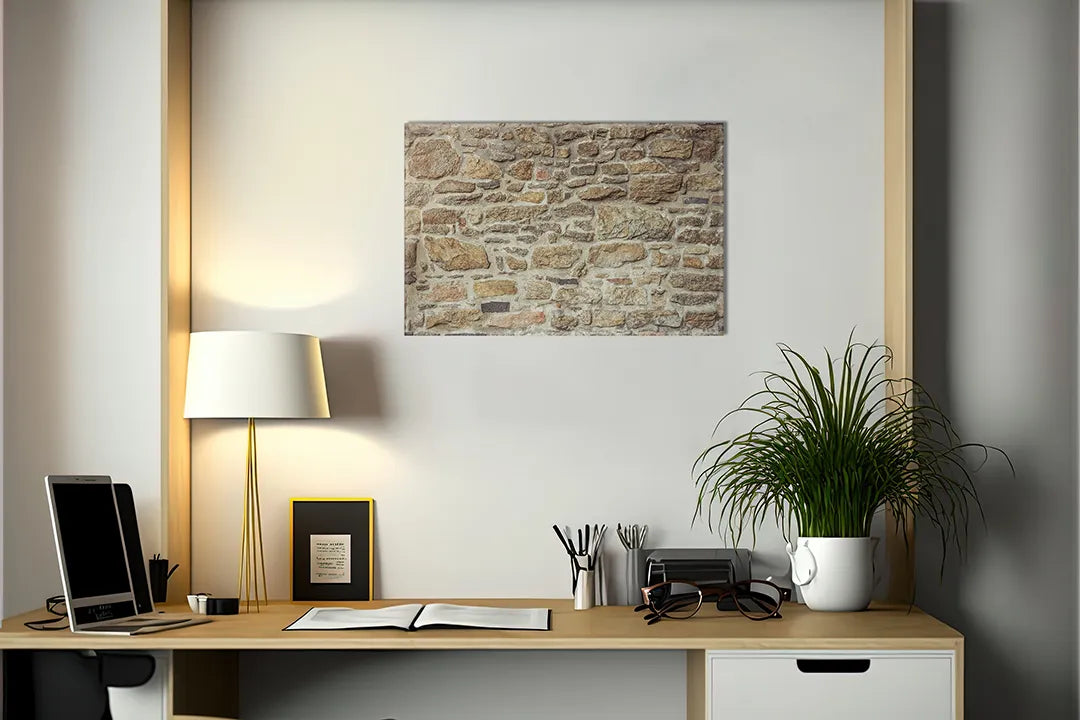 Kork-Pinnwände auf Leinwand mit rustikale steinmauer – Format 140 × 100 cm