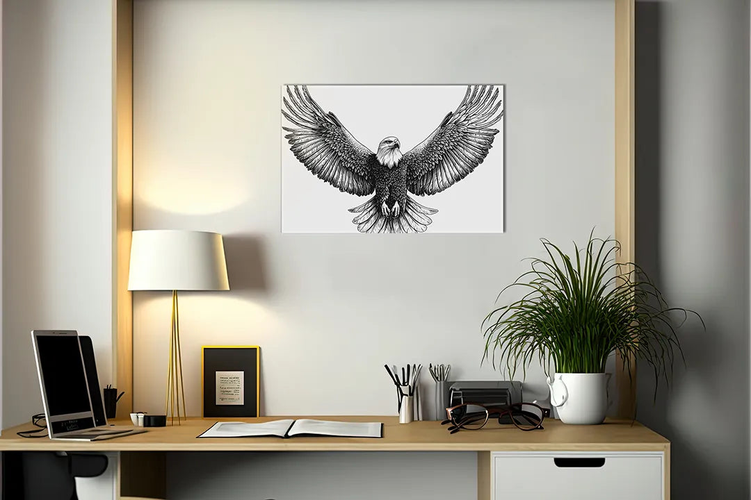 Kurkborden op canvas met zwart-witte adelaar met gespreide vleugels – formaat 140 × 100 cm