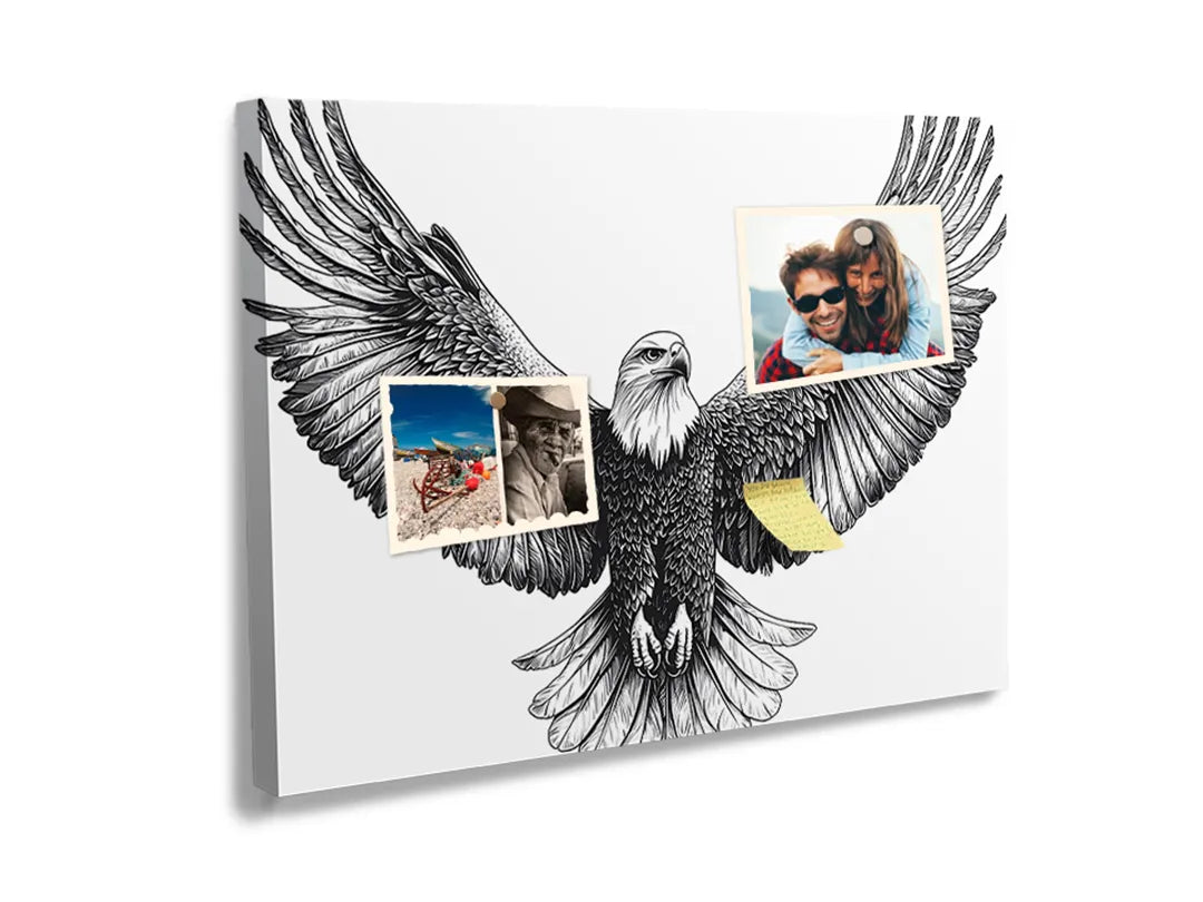 Kurkborden op canvas met zwart-witte adelaar met gespreide vleugels – formaat 60 × 40 cm
