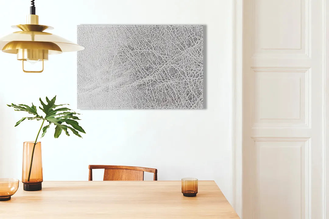 Kurkborden op canvas met witte bladnervenstructuur – formaat 100 × 70 cm