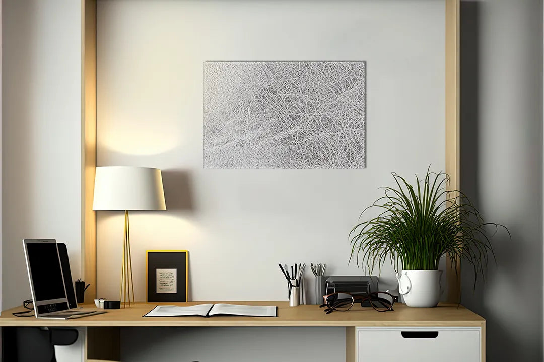 Kurkborden op canvas met witte bladnervenstructuur – formaat 140 × 100 cm