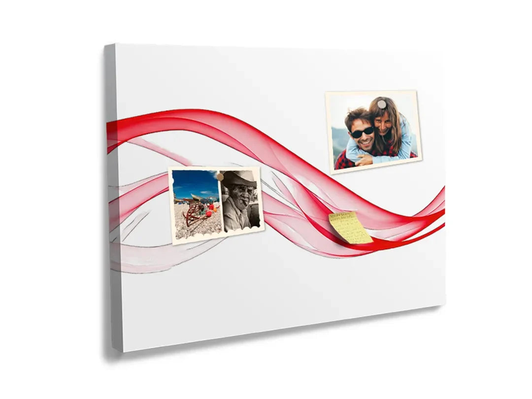 Kurkborden op canvas met rode abstracte golven op wit – formaat 60 × 40 cm