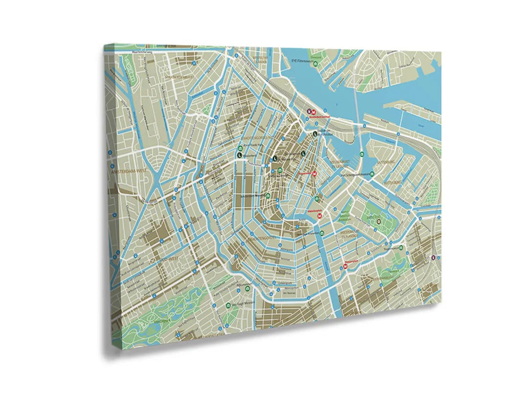 Kork-Pinnwände auf Leinwand mit stadtplan von amsterdam – Format 120 × 80 cm