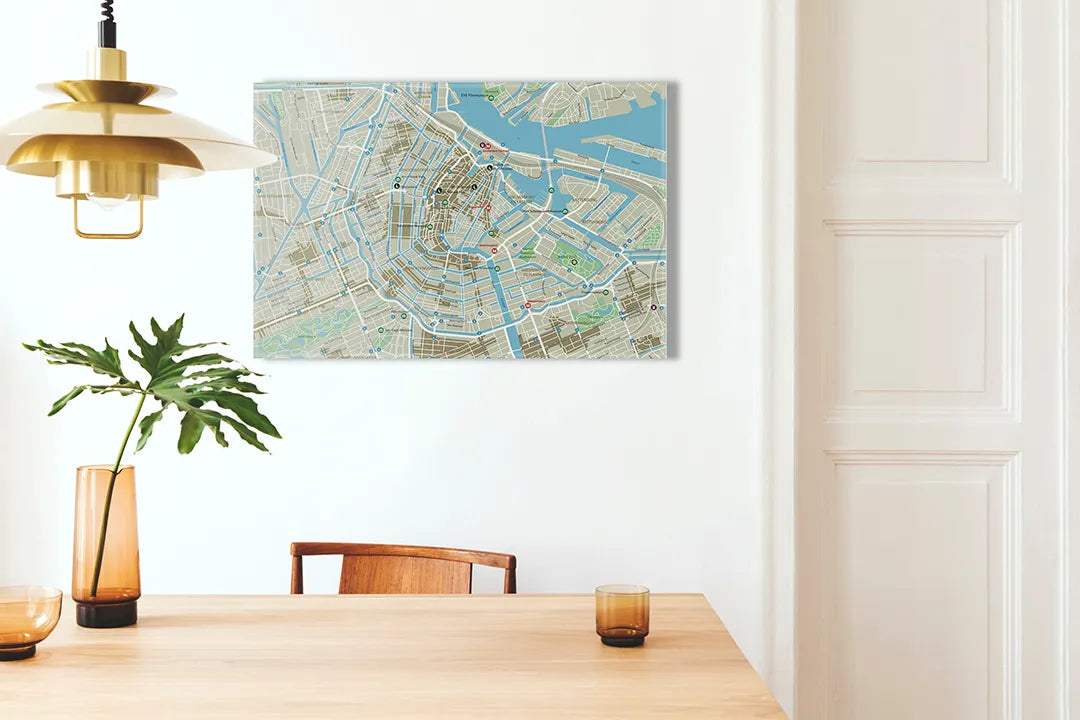 Kork-Pinnwände auf Leinwand mit stadtplan von amsterdam – Format 100 × 70 cm