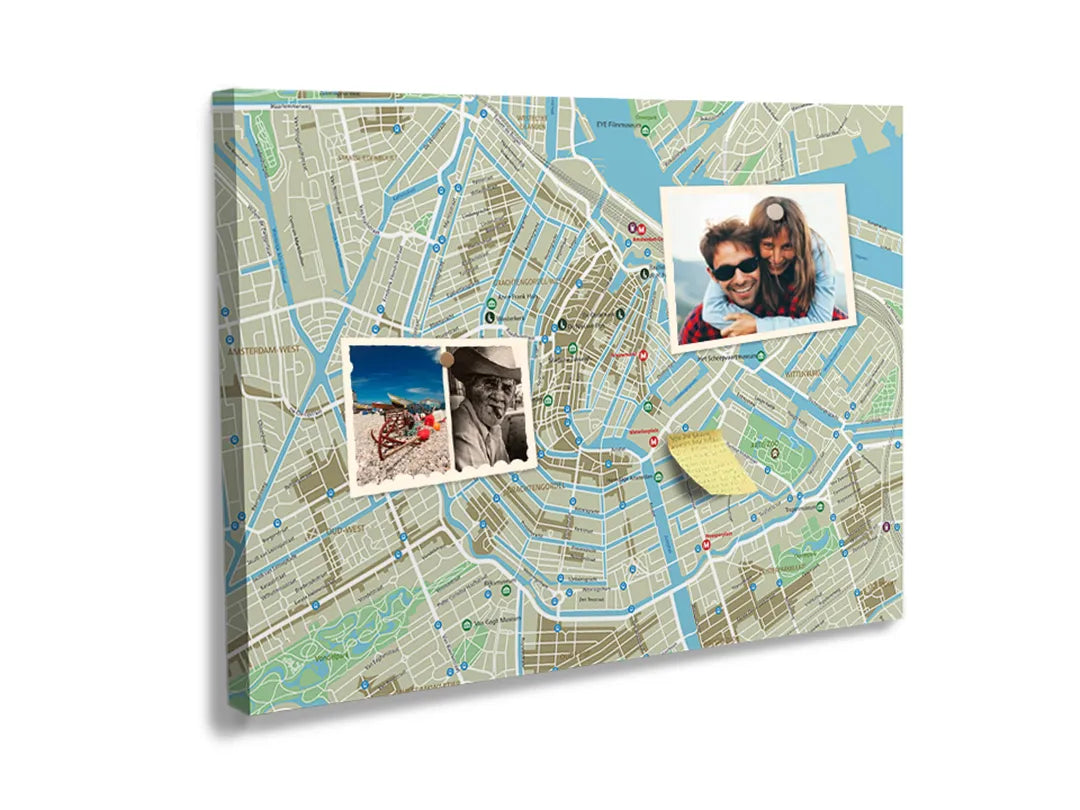 Kurkborden op canvas met stadskaart van amsterdam – formaat 60 × 40 cm