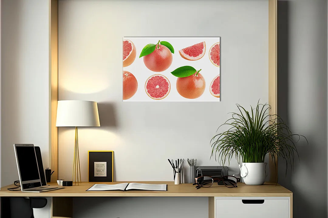 Kurkborden op canvas met grapefruit en citruspatroon – formaat 140 × 100 cm