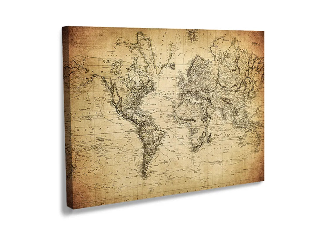 Kork-Pinnwände auf Leinwand mit antike weltkarte op perkament – Format 120 × 80 cm
