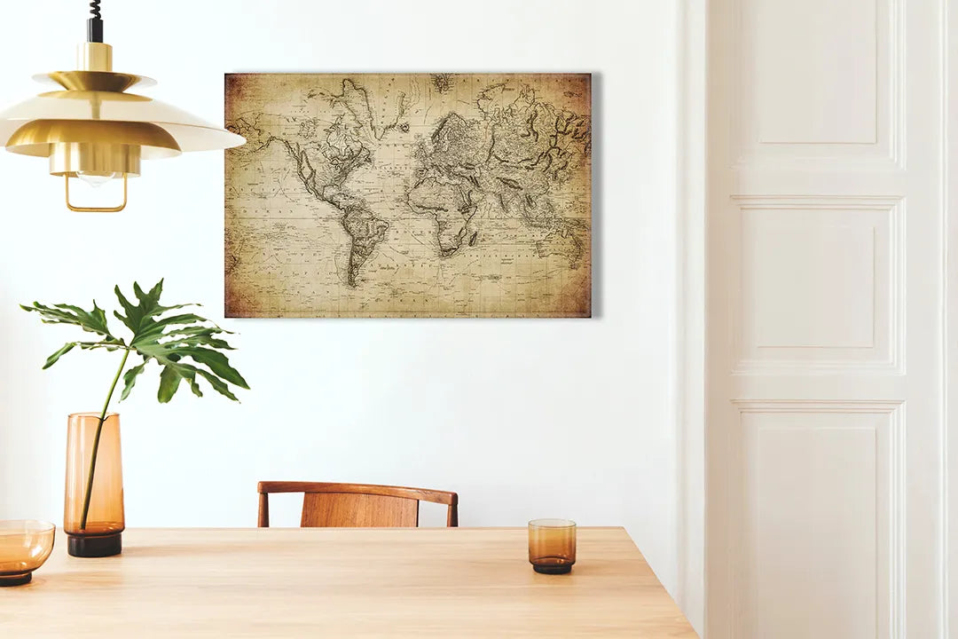 Kork-Pinnwände auf Leinwand mit antike weltkarte op perkament – Format 100 × 70 cm