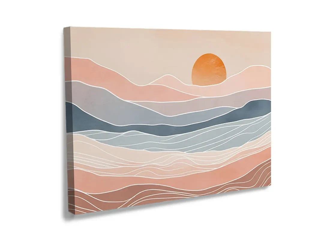 Kurkborden op canvas met abstract landschap met pastelkleurige heuvels – formaat 120 × 80 cm