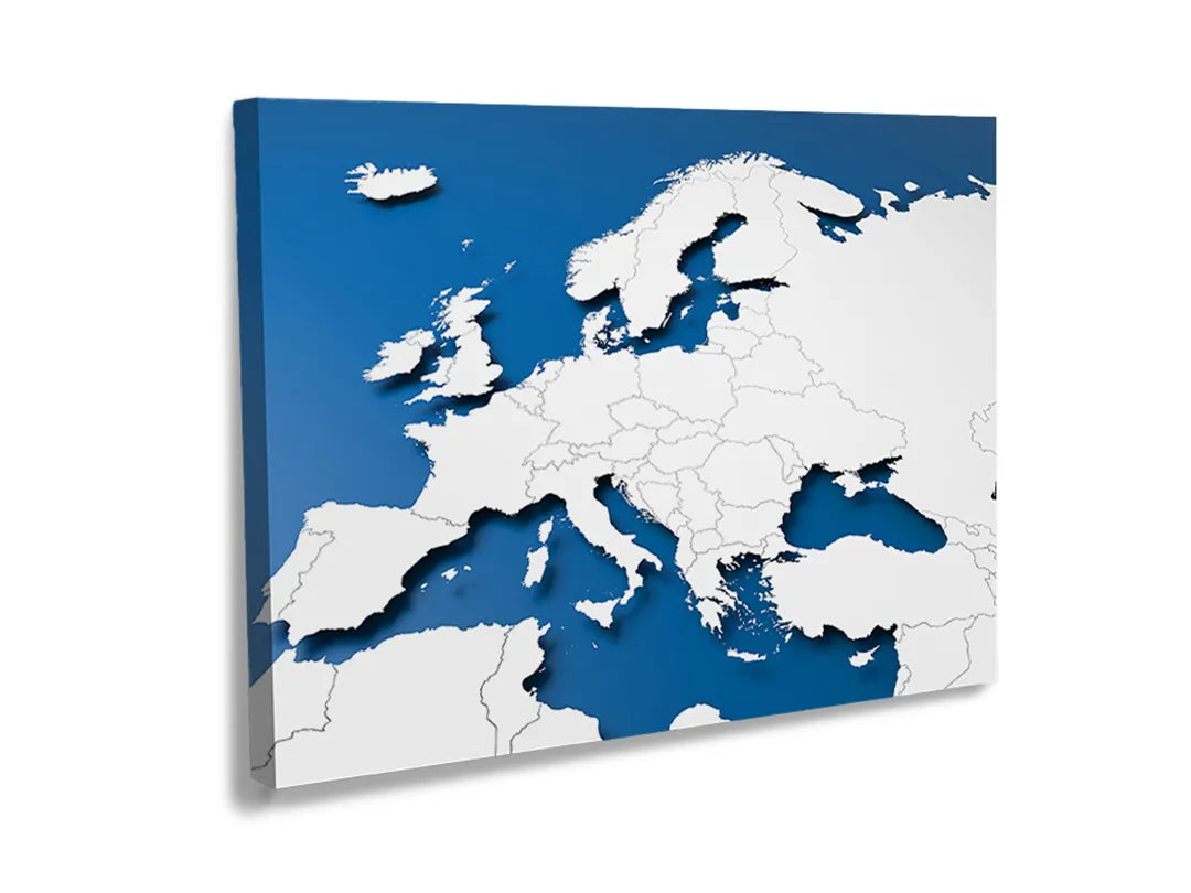 Kork-Pinnwände auf Leinwand mit blaue europakarte – Format 120 × 80 cm