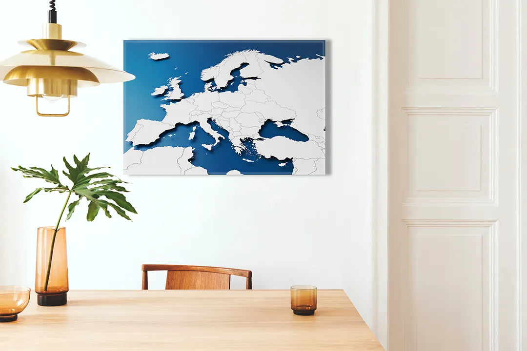 Kork-Pinnwände auf Leinwand mit blaue europakarte – Format 100 × 70 cm