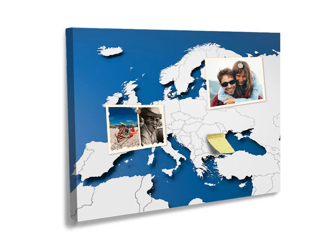 Kork-Pinnwände auf Leinwand mit blaue europakarte – Format 60 × 40 cm